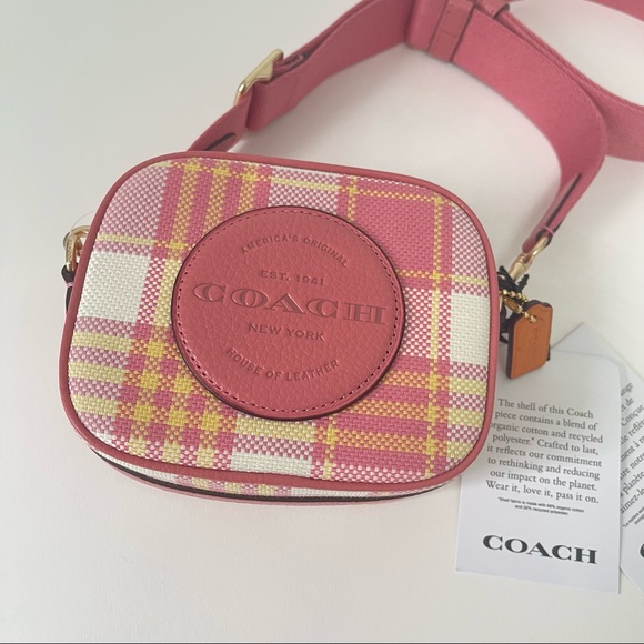 Coach Mini Dempsey Camera Bag With Garden Plaid Print And Coach Patch New W/ Tag - Picture 5 of 14